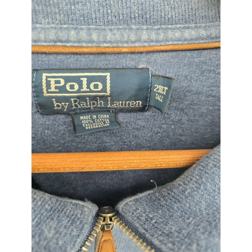 Polo Ralph Lauren Quarter Zip Mens 2XLT Blue Cotton Pullover Sweater Pony Logo